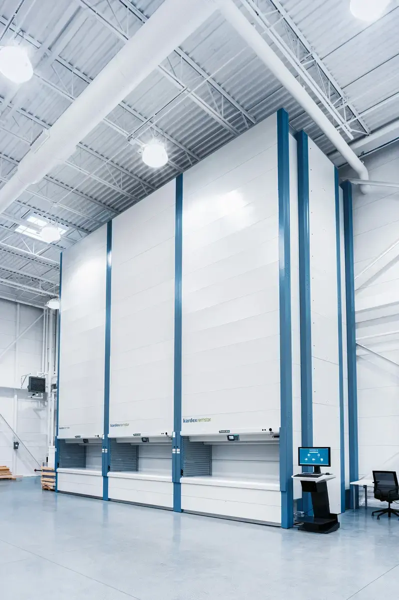Kardex vertical lift storage modules with picking openings
